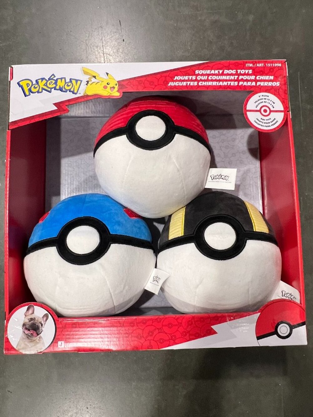 Pokémon Plush Poke Ball Squeaky Dog Toys 3 Pack 6 inch New Toy Soft Lightweight